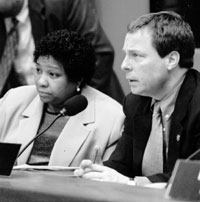 Assemblymembers Sam Hoyt and Diane Gordon listening to testimony during a Committee hearing on funding community-based substance abuse treatment.