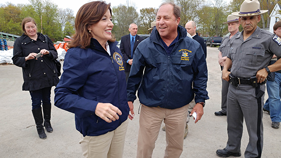 Assemblyman Steve Hawley (R,C,I-Batavia) [right] joins Lt. Gov. Kathy Hochul on a tour of the Lake Ontario shoreline in Kendall Thursday