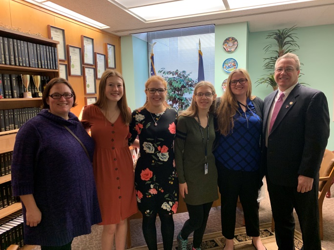 Assemblyman David DiPietro (R,C,I-East Aurora) pictured with Alyssa Wright, Megan Fialkowski, Bianca Foeller, Alexis Wright and Jamie Hudson of the Wyoming County Youth Bureau in his LOB office on Tuesday, February 4.