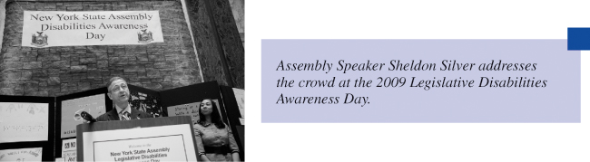 Assembly Speaker Sheldon Silver addresses the crowd at the 2009 Legislative Disabilities Awareness Day.