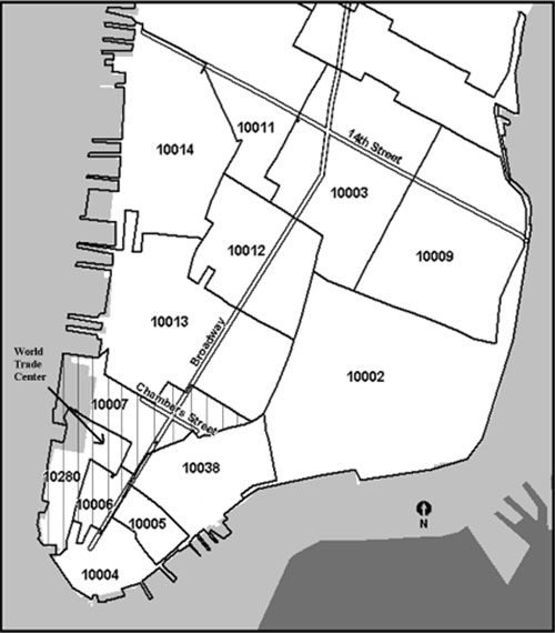 Map of Manhattan Below 14th Street