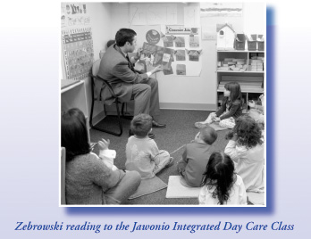 Zebrowski reading to the Jawonio Integrated Day Care Class