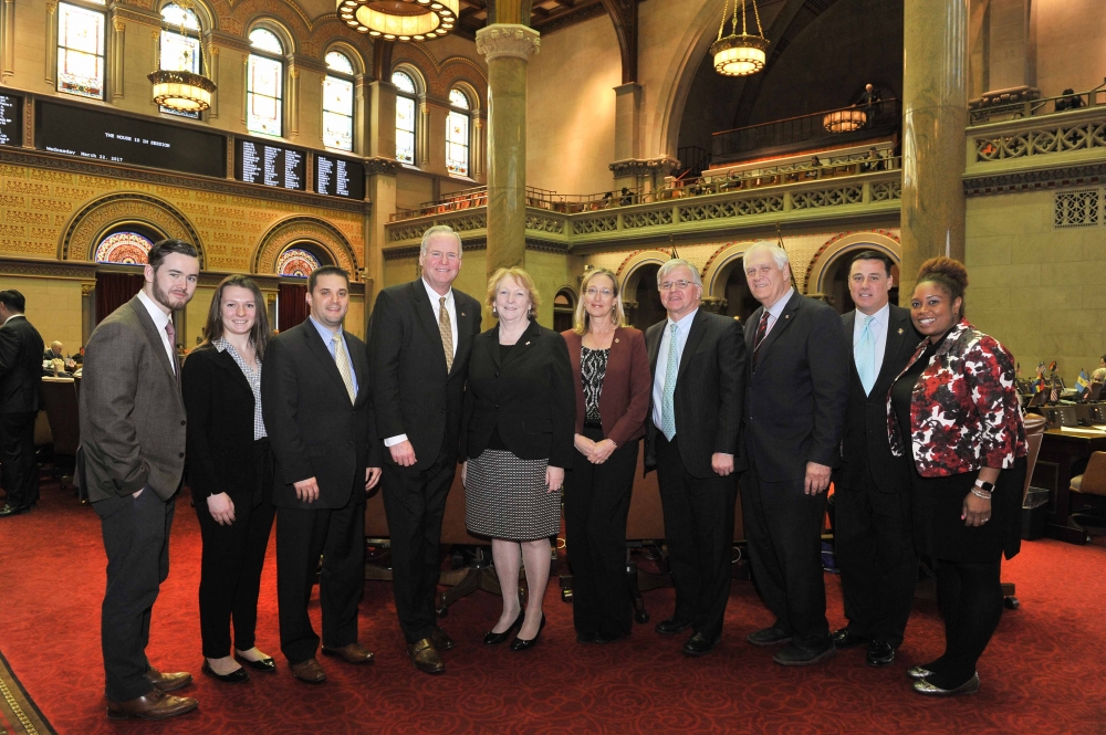 Assemblyman Fred W. Thiele, Jr. (I, D, WF, WE-Sag Harbor) and other members of the New York State Assembly's Suffolk County Delegation, welcomed Suffolk County Legislators Kate Browning and Bridg