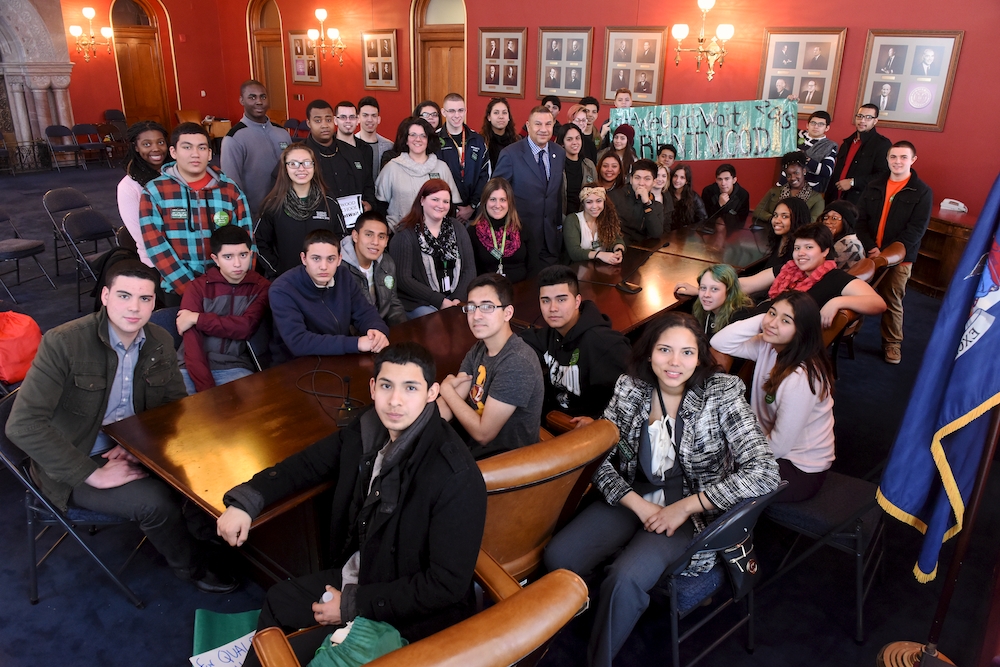 Deputy Majority Leader Phil Ramos meets with Brentwood High School Students on their recent trip to Albany. Assemblyman Ramos gave the students a tour and discussed the legislative process.