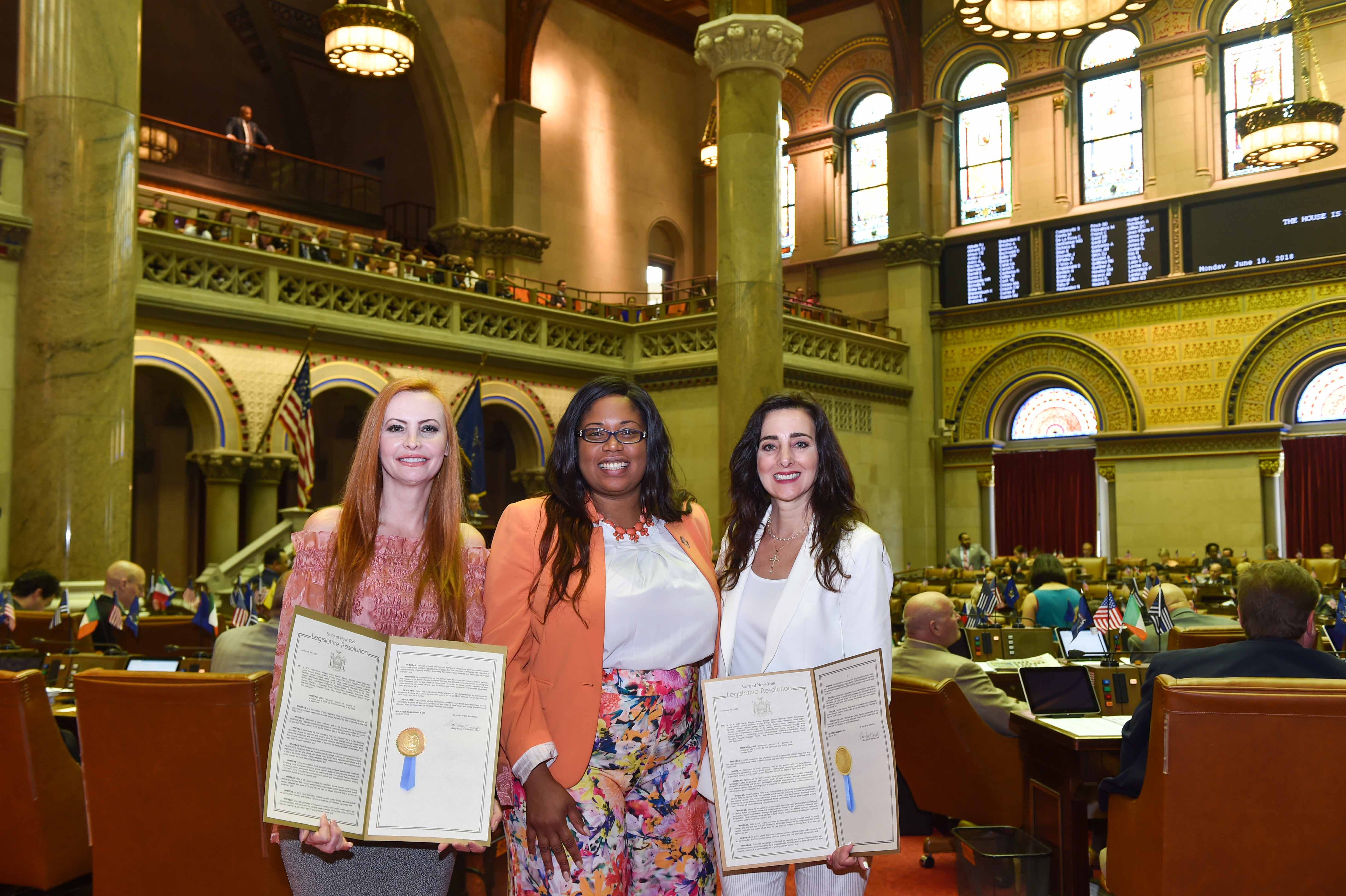 Assemblywoman Kimberly Jean-Pierre with Donna Cioffi and Linda Bonanno from First Company Pink, a non-profit organization dedicated to breast cancer education and prevention.