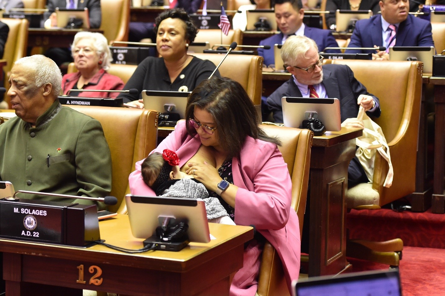 In 2019, Assemblywoman Michaelle Solages made State history when she breastfed her infant daughter on the floor of the State Assembly during the opening day of the legislative session.
