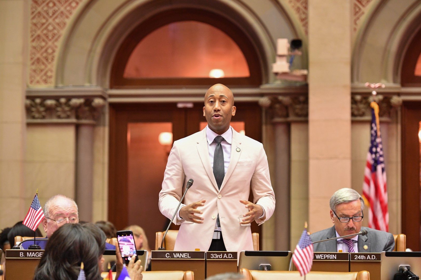 Assembly member Vanel debating on the creation of the Digital Currency Task Force Bill.