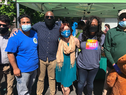 Assemblymember Bichotte, Judge Caroline Cohen, District Leader Josue Pierre, and Waquil Ahmed, President of PAYO at the joint PAYO & ICNA Relief toys, food, and sweets distribution on May 30, 2020