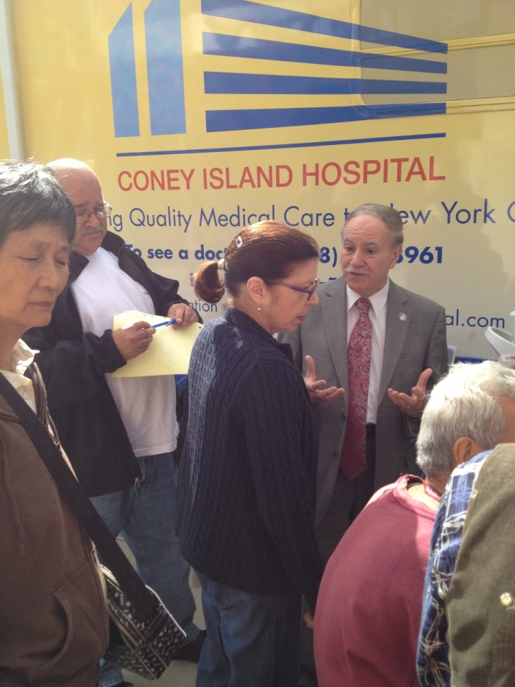 Assemblymember William Colton in front of Coney Island Hospital Health for a screening event he arranged for his constituents at his District Office.