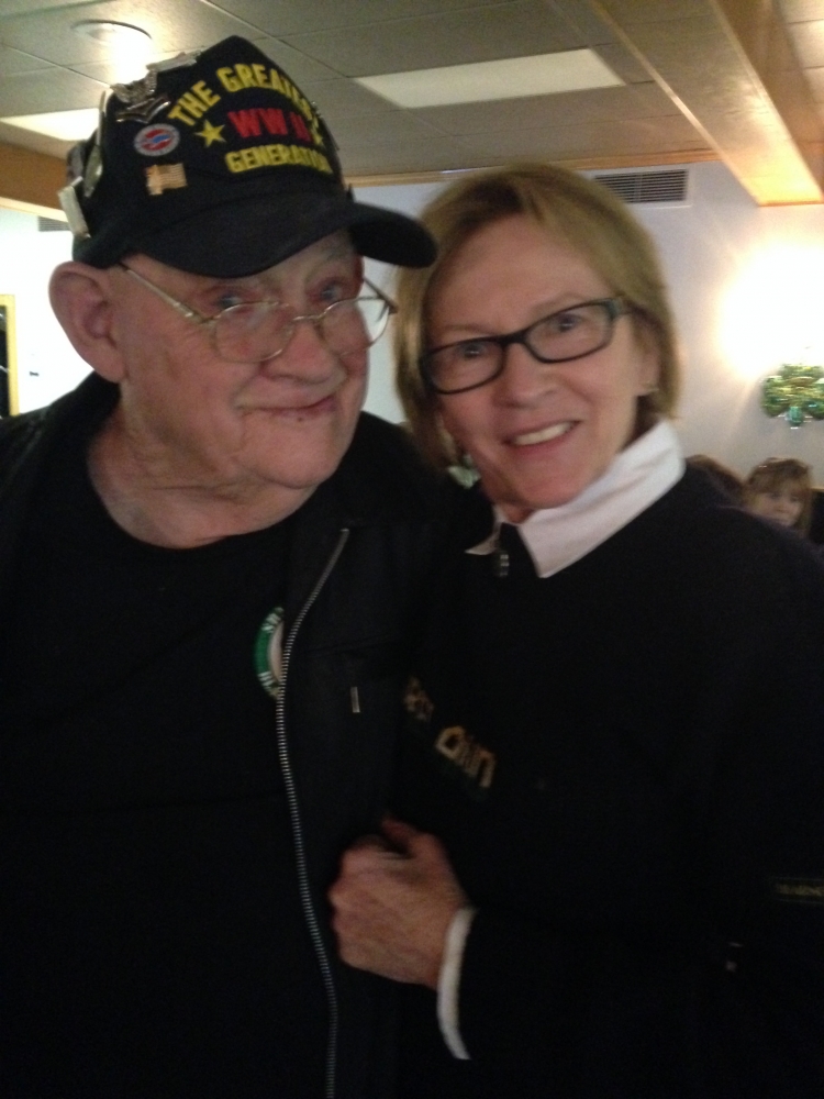 Aileen with World War II Veteran, Hughie O’Neil, at the American Legion Saint Patrick’s Day Celebration.