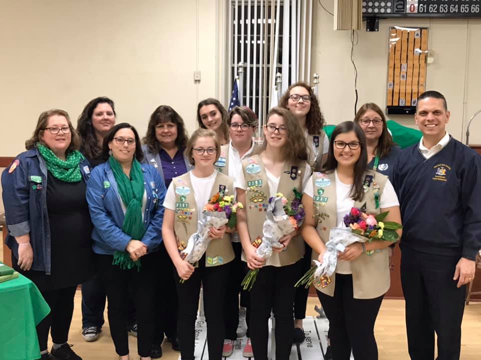Assemblyman Angelo Santabarbarbara joined representatives from the Amsterdam Elks, Amsterdam Girl Scout Troop 2281 and troop leaders, and parents and family members for a recognition ceremony honoring