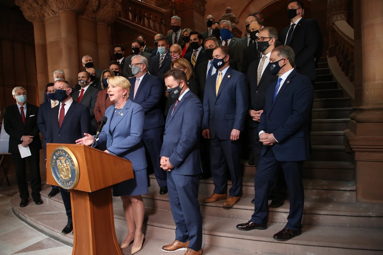 Assemblywoman Mary Beth Walsh (R,C,I-Ballston) pictured in Albany, NY at a press conference with the Assembly and Senate Minority Conferences on Monday, Feb. 22 calling for the removal of Gov. Cuomo’s