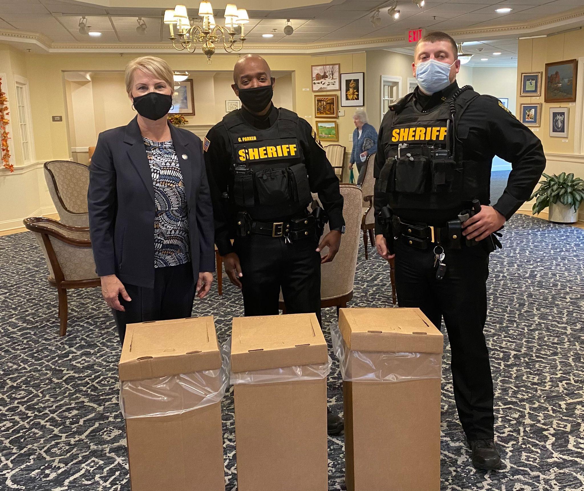 Assemblywoman Mary Beth Walsh (R,C-Ballston) pictured with members of the Saratoga County Sheriff’s Department at this morning’s Drug Take-Back Event.