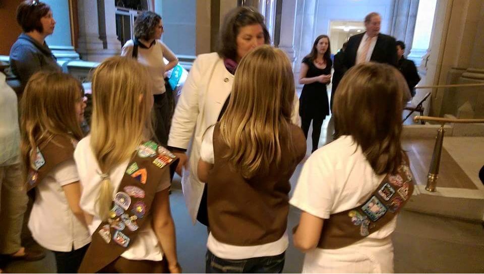 In May 2015, Assemblywoman Woerner joined a local Girl Scout troop as they toured the capitol and learned about state government.