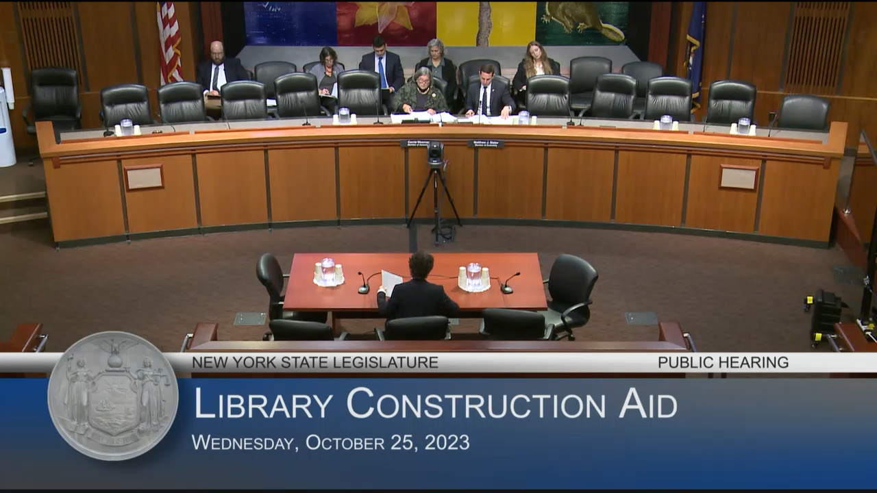 New York Public Library Representative Testifies During a Public Hearing on Library Construction Aid