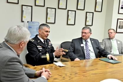 Assemblyman Ken Blankenbush (R,C,I-Black River) and Maj. Gen. Stephen J. Townsend discuss the positive impact Fort Drum has on the state, among other issues.