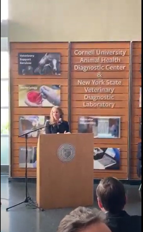 Assemblymember Anna Kelles speaks at the Cornell Veterinary Diagnostic Lab funding announcement July 29th