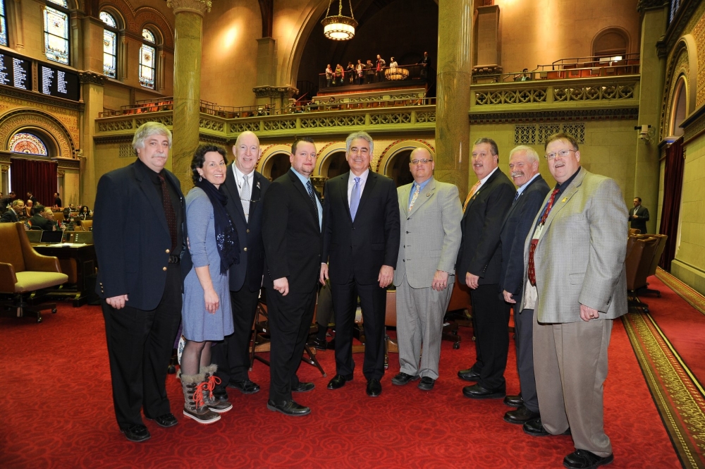 Assemblyman Al Stirpe welcomed Mayors and Trustees from Central New York to the floor of the Assembly on February 9, at the NY Conference of Mayors Lobby Day.  (L to R) Manlius Trustee Scott McGrew, T