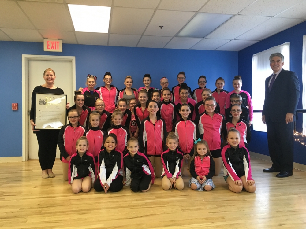 Assemblyman Al Stirpe visited Celebrations Dance Center in North Syracuse to congratulate owner and dance instructor Jennifer 