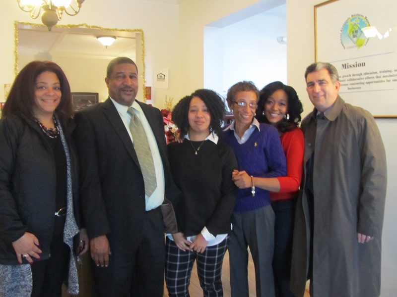 Assembly members Bill Magnarelli and Pam Hunter meet with staff of Jubliee Homes: Executive Director Walter Dixie, Director Desaree Dixie, and staff Twiggy Billue and Kristina Kirby. Jubilee Homes