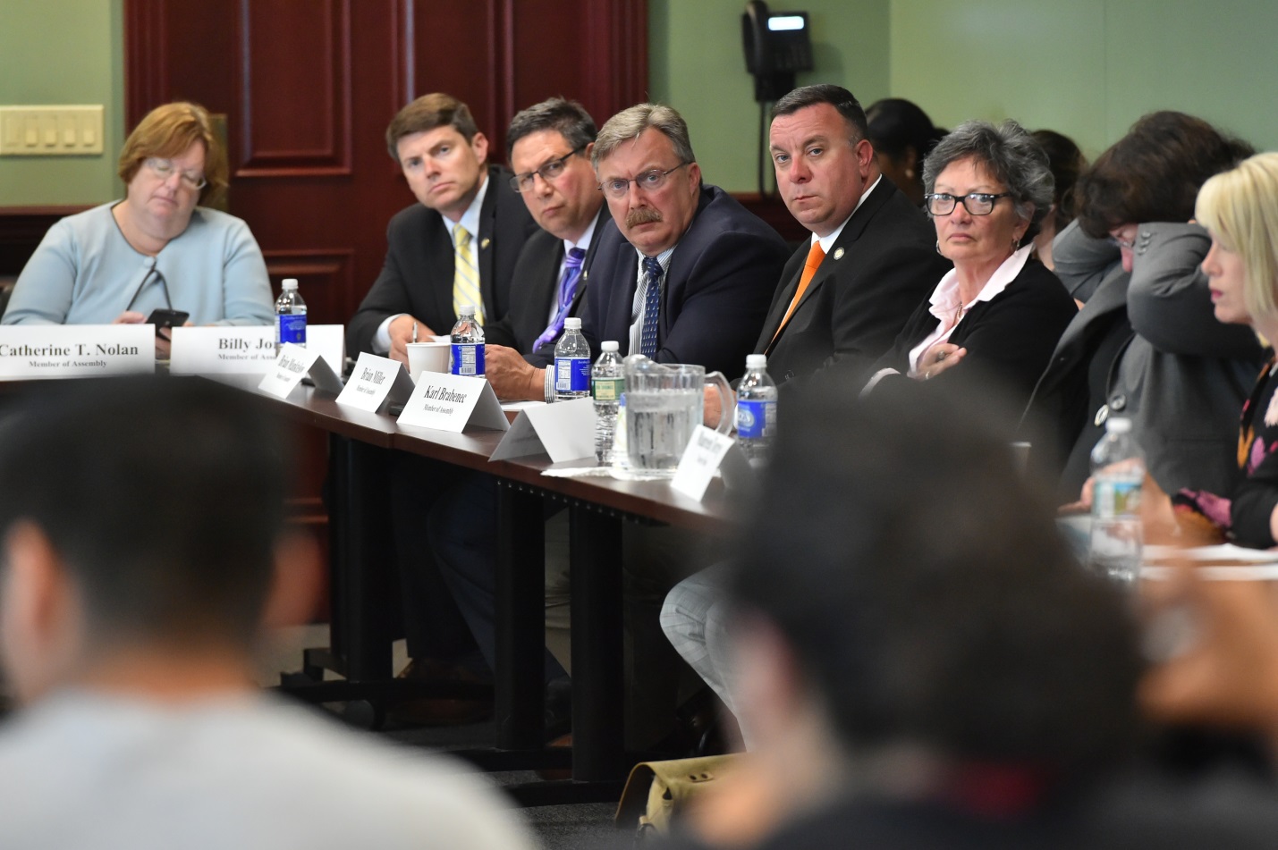 Assemblyman Brian Manktelow, R,C,I,Ref 130-Lyons, third from right, listens during a roundtable discussion on the Farmerworker labor bill on May 28 in Albany.