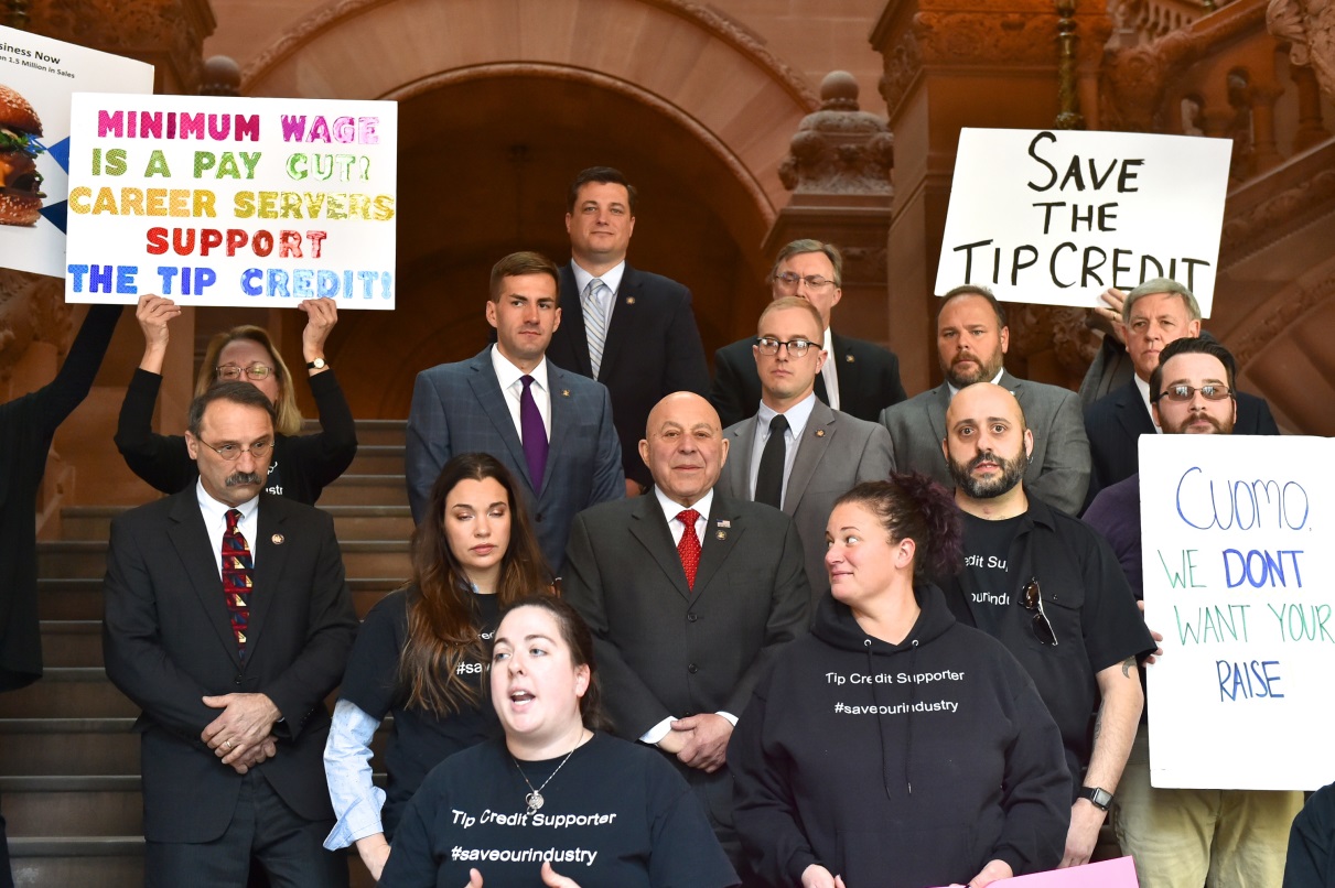 Assemblyman Phil Palmesano (R,C,I-Corning) rallied with industry workers, family restaurant owners and fellow lawmakers to protect the tipped-wage credit