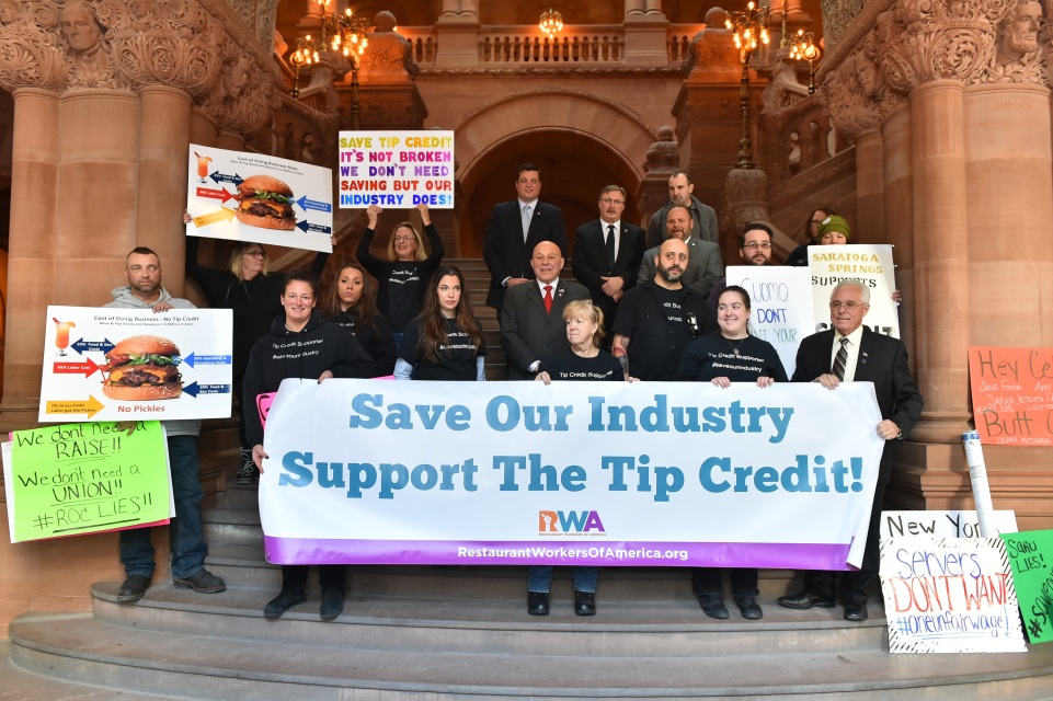 Assemblyman Angelo J. Morinello with fellow legislators and tipped workers.
