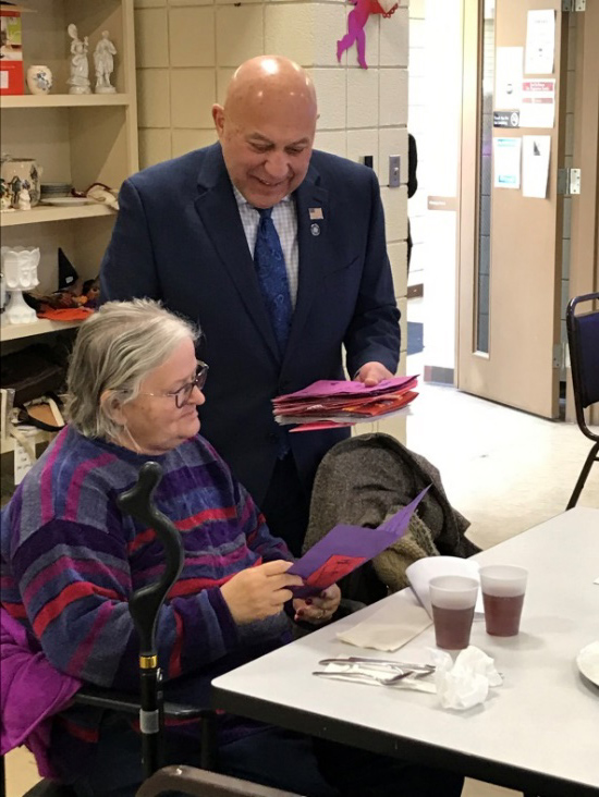 This Valentine's Day, Assemblyman Angelo Morinello (R,C,I,Ref-Niagara Falls) visited the Grand Island Golden Age Center and delivered Valentine’s Day cards, created by local elementary school