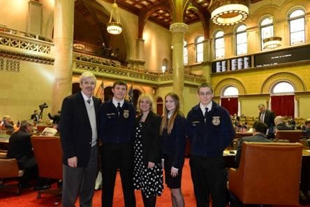 Assemblyman Andy Goodell is joined in the Assembly Chamber by Gabe Rater, Christine Burdick, Jessica Morton, and Brandon VanCuren.