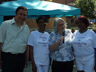 Assemblywoman Weinstein visited with Tenant Association Presidents, Barbara McFadden and Linda Wade, and residents at NYCHA's Nostrand and Sheepshead Houses as they celebrated Family Day. Robert, a constituent, thanked the Assemblywoman, who was respo
