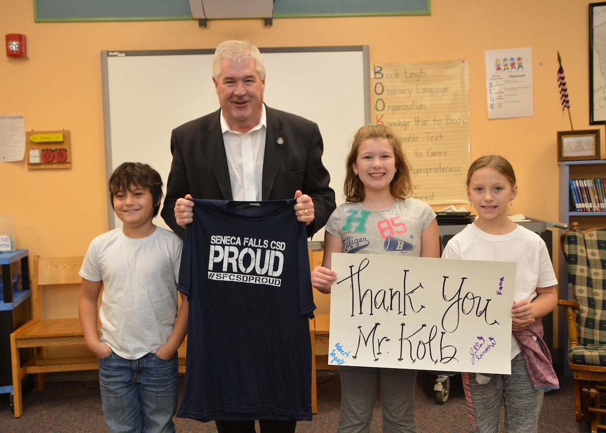 New York State Assembly Minority Leader Brian M. Kolb (R,C,I,Ref-Canandaigua) recently toured the Seneca Falls Central School District. Leader Kolb sat in on classes, talked with students about their daily routine, and met with teachers and administrators