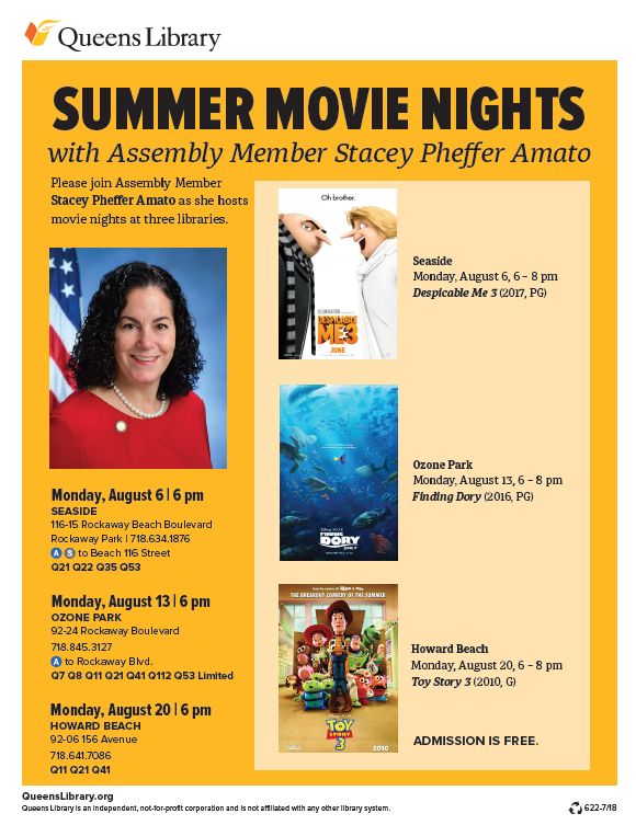 Pheffer Amato, Queens Library Continue Summer Movie Nights
