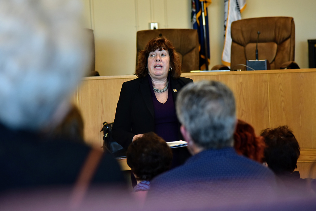 Assemblywoman Buttenschon speaking with constituents at the Rome Town Hall