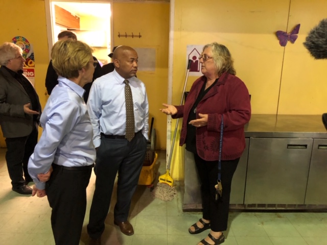 Pictured in the second photo with Speaker Heastie at the Sullivan County Federation for the Homeless (left to right): Assemblymember Aileen Gunther and Executive Director Kathy Kreiter.