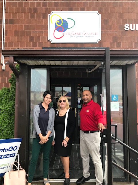 Pictured in the second photo with Speaker Heastie at the Repurpose and More Store at the Child Care Council of Rochester is (from left to right): Assemblymember Jamie Romeo and Child Care Council CEO Barbara-Ann Mattle.