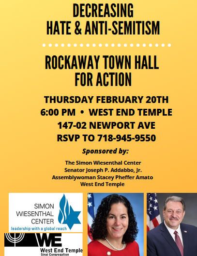 Rockaway Electeds Partner With Simon Wiesenthal Center to Bring Two Anti-Semitism Town Halls to the Peninsula