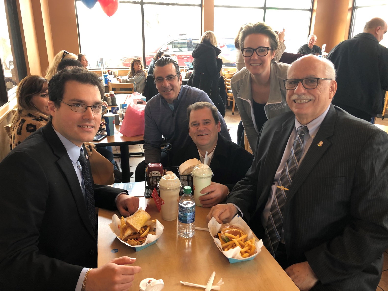Assemblyman John Mikulin (R,C,I-Bethpage) joined (from left to right) Councilman Dennis Dunne, Jeff Pravato, receiver of taxes, Councilwoman Laura Maier and Dennis McGrath at the North Massapequa Fire Department fundraiser at DQ in Massapequa Park on Sund