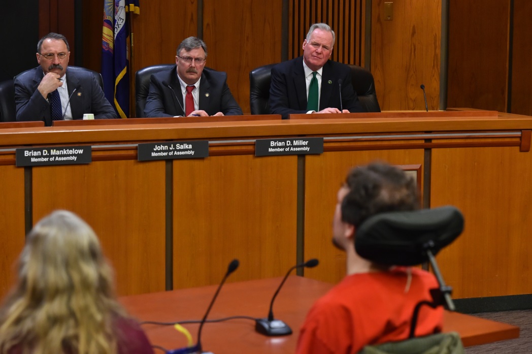 Assemblyman Michael Fitzpatrick (R,C,I,Ref-Smithtown) (right) and his Assembly Minority colleagues listen to testimony from advocates at a forum they held on home care support for those with developmental and physical disabilities today in Albany.