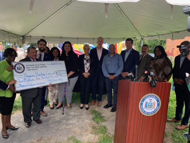 Pictured in the third photo with Speaker Heastie in Buffalo is Assembly Majority Leader Crystal Peoples-Stokes, Assemblymember Jonathan D. Rivera, Puerto Rican/Hispanic Task Force Chair Maritza Davila, Hispanic Heritage Council of WNY President Casimiro R