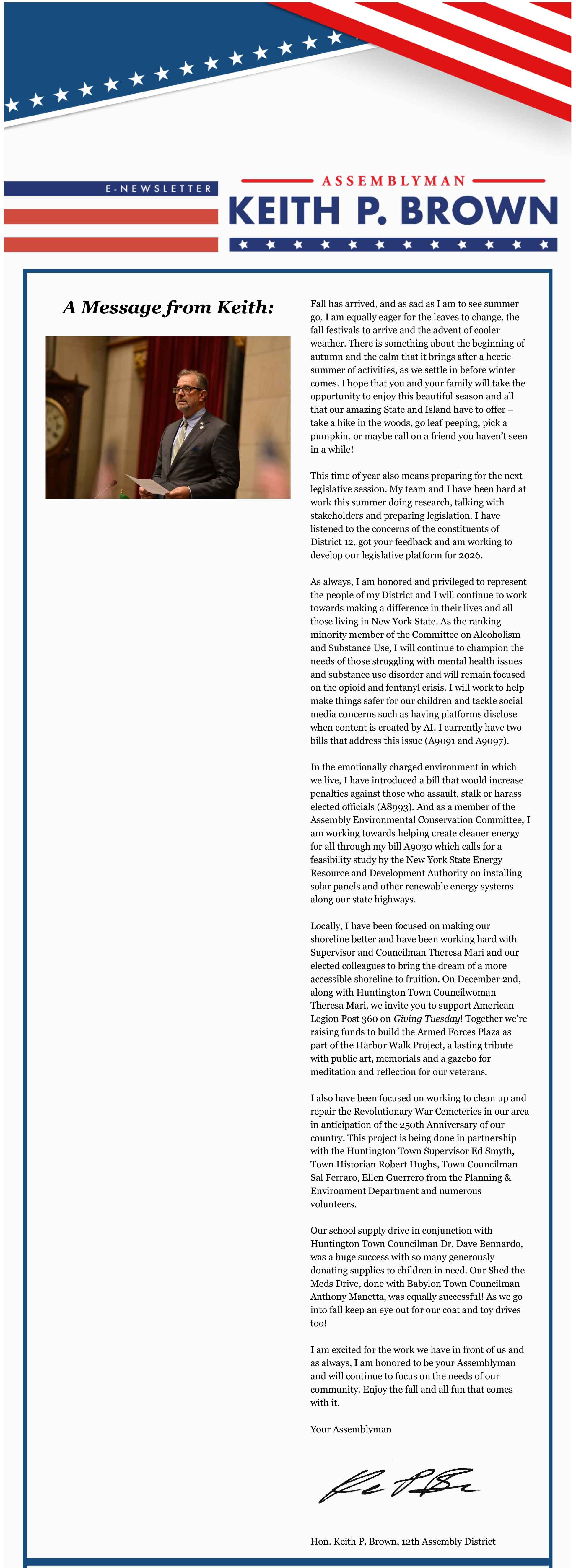 Assemblyman Keith Brown’s 2025 Fall Newsletter